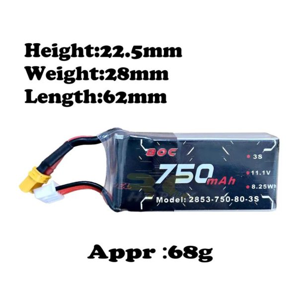 Alienmodel 3S 11.1V 750mAh 80C Lipo Battery with XT30 Plug AL750/80-3S