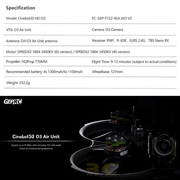 GEPRC Cinebot30 HD w/ DJI 03 Air Unit 127mm 3Inch 6S FPV Drone GEP30HD-DJI03