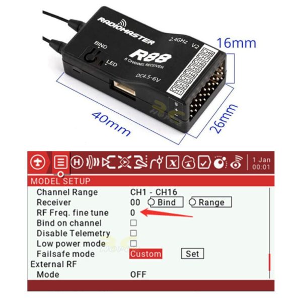 RadioMaster R88 V2 8CH Frsky D8 / D16 / SFHSS Compatible PWM / SBUS Receiver TX-R88 V2