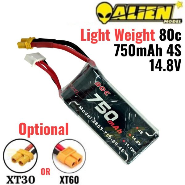 Alienmodel 4S 14.8V 750mAh 80C Lipo Battery with XT30/XT60 Plug (Optional) AL750/80-4S  