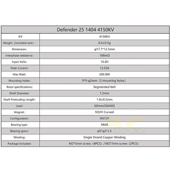 iFlight Defender 25 Motor 1404 4150KV 4S CW/CCW (Optional) DF1404-41
