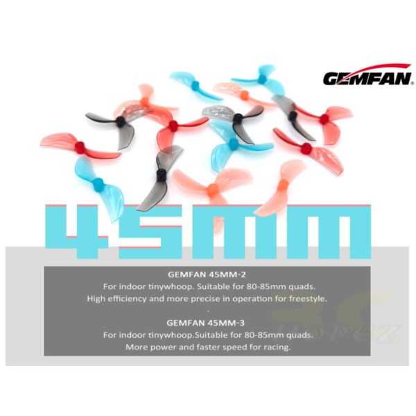 Gemfan 45-2 Blade / 45-3 Blade 45mm 1.0mm/1.5mm Hole (Optional) 4pair/8pcs Gem45