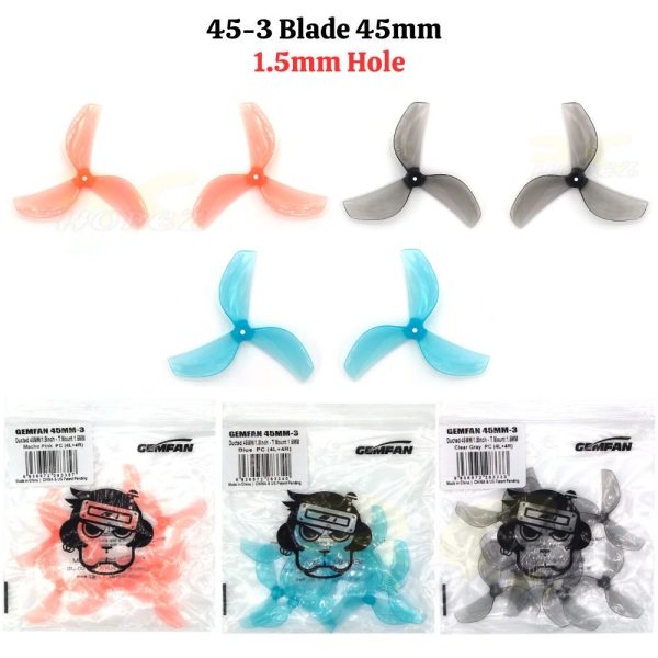 Gemfan 45-2 Blade / 45-3 Blade 45mm 1.0mm/1.5mm Hole (Optional) 4pair/8pcs Gem45