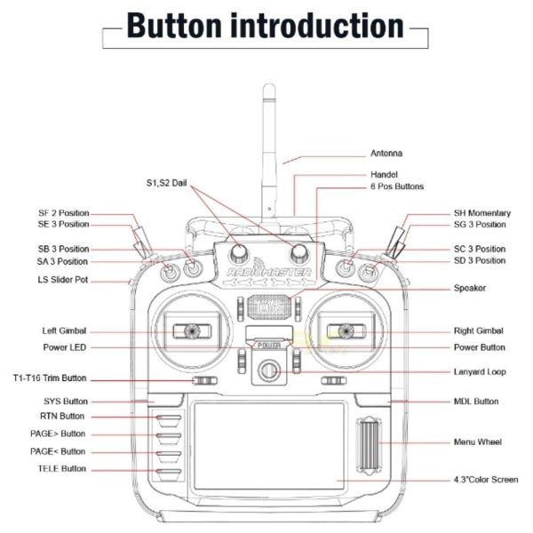 RadioMaster TX16S Hall Sensor Gimbals 2.4G 16CH Multi-protocol RF System OpenTX W/5000mah 7.4V Li-ion Battery TX16S-Hall