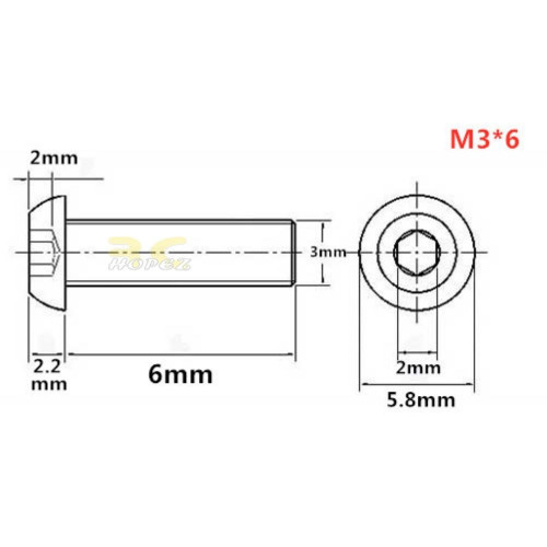 10.9 Level Mushroom Semicircular Head Hexagon Socket Screw M3mmX6/8/12/16mm (2pcs/pkt) IH-M3