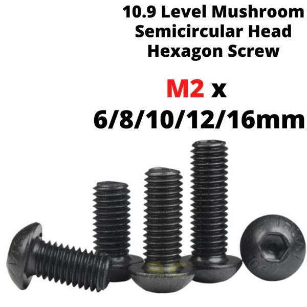 4664ee838294292ffd798b8abc226a96.jpeg 10.9 Level Mushroom Semicircular Head Hexagon Socket Screw M2X6/8/10/12/16mm (2pcs/pkt) IH-M2