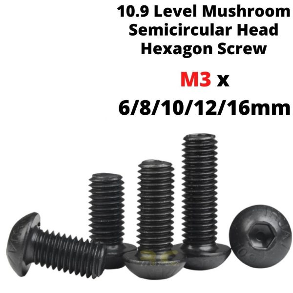 5c2c6e84bc71cb4808fdb2582cc60e26.jpeg 10.9 Level Mushroom Semicircular Head Hexagon Socket Screw M3mmX6/8/12/16mm (2pcs/pkt) IH-M3