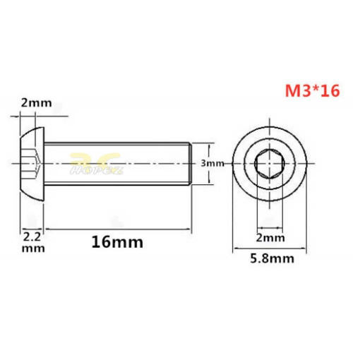 10.9 Level Mushroom Semicircular Head Hexagon Socket Screw M3mmX6/8/12/16mm (2pcs/pkt) IH-M3