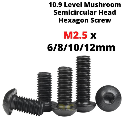 9f77fb4be7997080f589902f015510d3.jpeg 10.9 Level Mushroom Semicircular Head Hexagon Socket Screw M2.5mmX6/8/10/12mm (2pcs/pkt) IH-M2.5