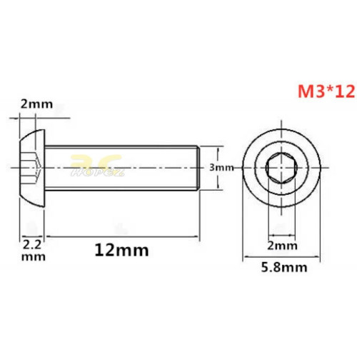 10.9 Level Mushroom Semicircular Head Hexagon Socket Screw M3mmX6/8/12/16mm (2pcs/pkt) IH-M3