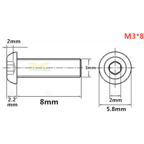 10.9 Level Mushroom Semicircular Head Hexagon Socket Screw M3mmX6/8/12/16mm (2pcs/pkt) IH-M3