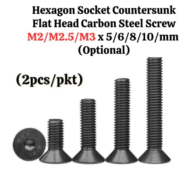 df3c8246f64b25e3f394b4ec3f9100d4.jpeg M2/2.5/3 x 5mm/6mm/8mm/10mm Hexagon Socket Countersunk Flat Head Carbon Steel Screw (2pcs/pkt) CSK-Screw