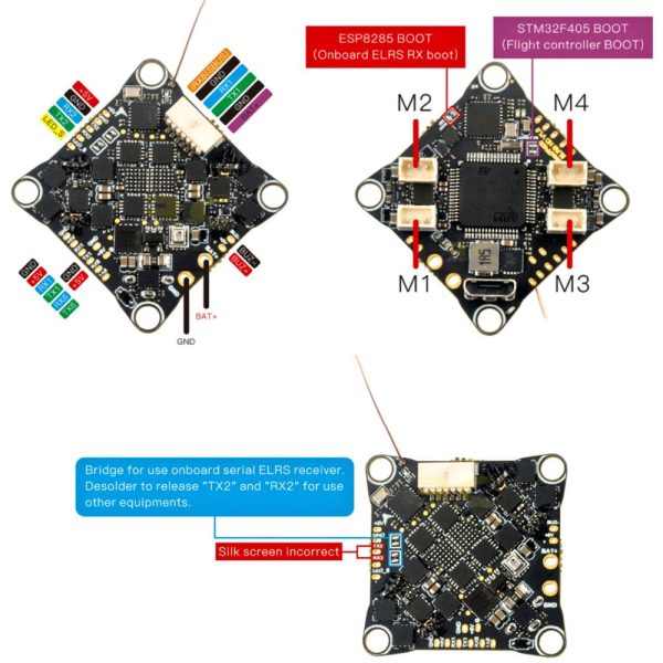 Happymodel CrazyF405HD ELRS 1-2S AIO FC (25.5×25.5mm) built-in UART ELRS Receiver and 12A ESC for FPV drone HP-CrazyF405