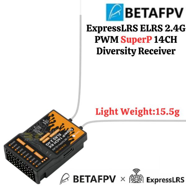 BETAFPV SuperP ELRS ExpressLRS 2.4G PWM 14CH Diversity Receiver for Fixed-Wing/Helicopter/Cars/Boats BT-SuperP