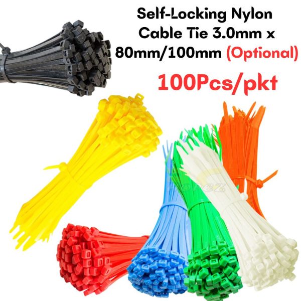 100Pcs/pkt Self-Locking Multi-Purpose Nylon Cable Tie 3.0mm x 80/100mm (Optional) CT-3.0mm