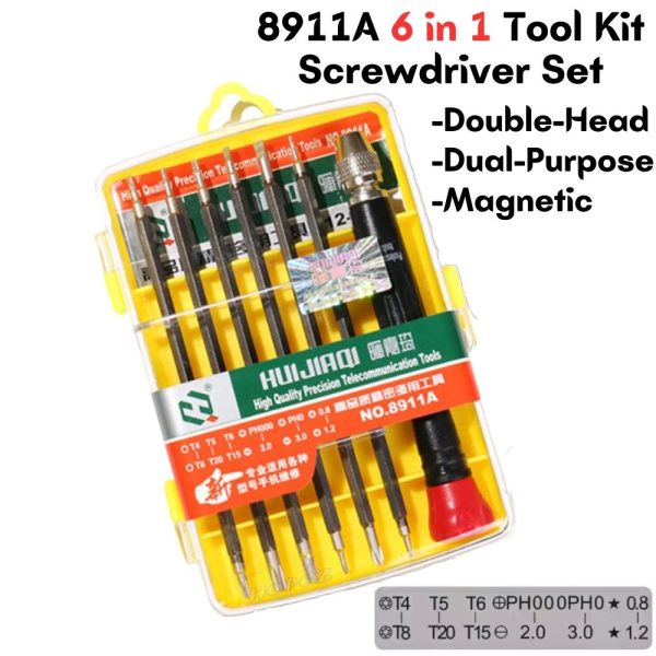 Precision Tool Kit 6 in1 Screwdriver Set Magnetic Tip 12-WPY Repair Mobile Phone Laptop Disassembly Tool BG-8911A