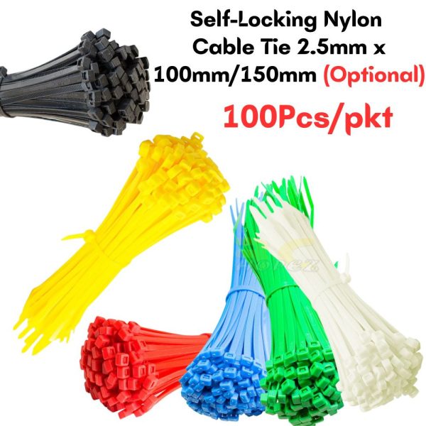 100Pcs/pkt Self-Locking Multi-Purpose Nylon Cable Tie 2.5mm x 100/150mm (Optional) CT-2.5mm