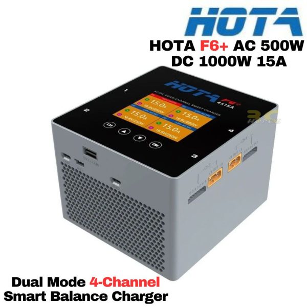 HOTA F6+ AC/DC AC500W DC250Wx4 15Ax4 1-6S Dual Mode 4 Channel Smart Charger  for Lipo LiIon NiMH Battery (UK Plug) XJ553