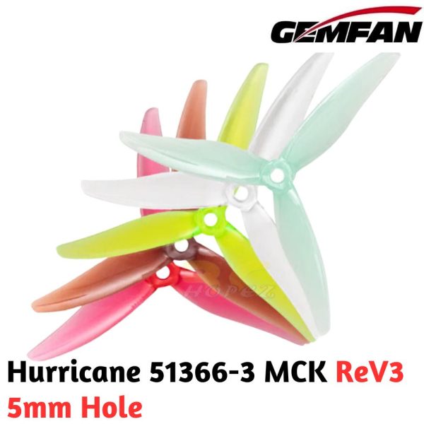 1b7edf2349e42507e29821a5fc5103e0.jpeg Gemfan Hurricane 51366-3 MCK ReV3 5Inch 5mm Hole 3-blade Propeller (2 pairs/4pcs) Gem51366-V3