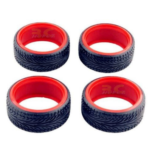 4 Pcs RC Drift Tires Racing Speed Hard Tyre for 1:10 On-Road Car (Red) Tire-003-b