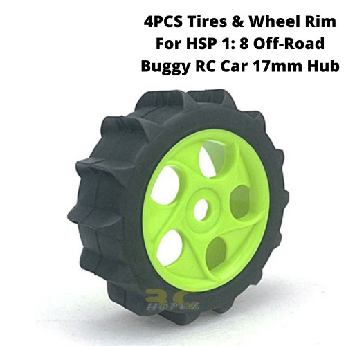 4PCS Tires & Wheel Rim For HSP 1: 8 Off-Road Buggy RC Car 17mm Hub GF-18973