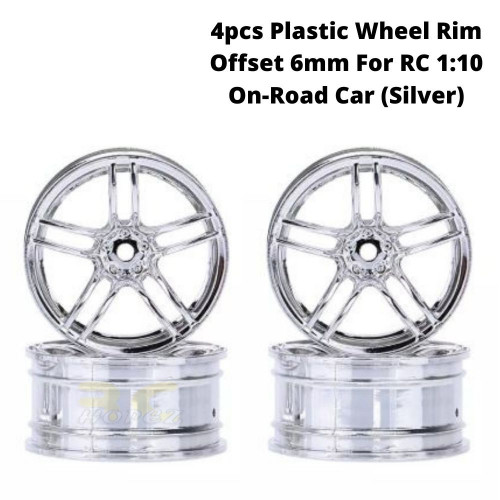 4pcs Plastic Wheel Rim Offset 6mm For RC 1:10 On-Road Car (Silver) HUB-010-e