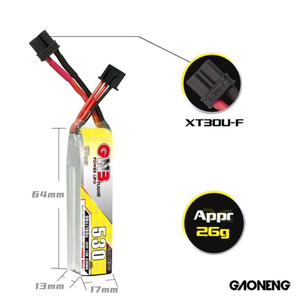 313cca75eacfcc9c4998dd5ba8a226e3.jpeg Gaoneng GNB 7.6HV 530mAh 90C 2S Lipo Battery with XT30 Plug Compatible for Happymodel Mobula8 & GEPRC DarkStar20 GNB530/90-2S