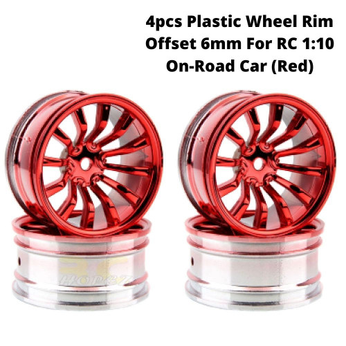 4pcs Plastic Wheel Rim Offset 6mm For RC 1:10 On-Road Car (Red) HUB-016-b