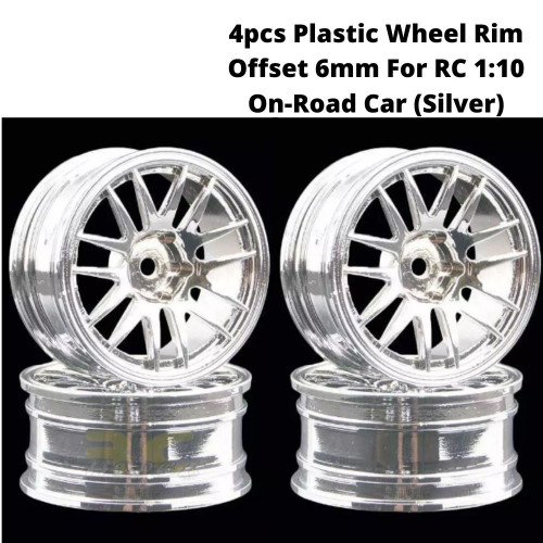4pcs Plastic Wheel Rim Offset 6mm For RC 1:10 On-Road Car (Silver) HUB-010-f