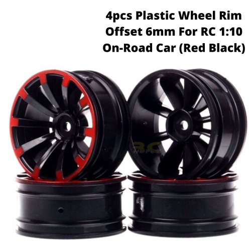 4pcs Plastic Wheel Rim Offset 6mm For RC 1:10 On-Road Car (Red Black) HUB-017-a