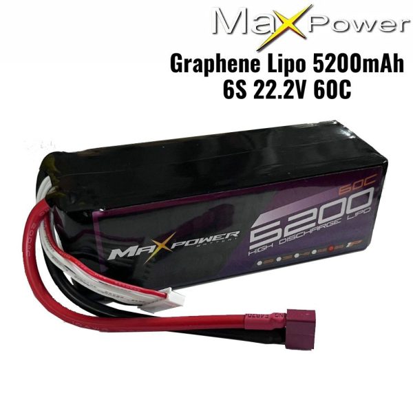 Maxpower Graphene Lipo 22.2V 5200mAh 60C 6S Lipo Battery with Dean Plug MP5260-6G