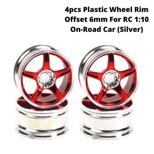 4pcs Plastic Wheel Rim Offset 6mm For RC 1:10 On-Road Car (Red) HUB-012-c