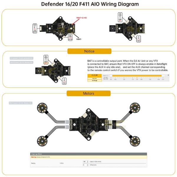 iFlight Defender 16 / Defender 20 AIO F411 FC + 20A ESC 25.5x25.5mm 2-3S MX4615