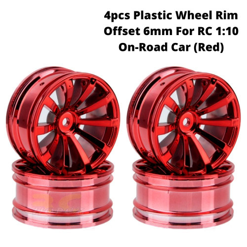 4pcs Plastic Wheel Rim Offset 6mm For RC 1:10 On-Road Car (Red) HUB-010-b