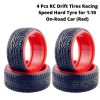4 Pcs RC Drift Tires Racing Speed Hard Tyre for 1:10 On-Road Car (Red) Tire-003-b
