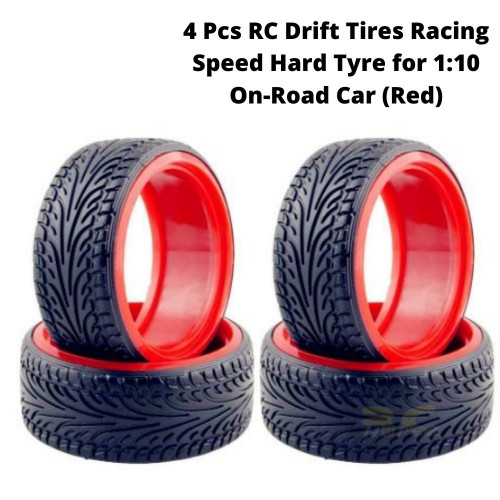 4 Pcs RC Drift Tires Racing Speed Hard Tyre for 1:10 On-Road Car (Red) Tire-003-b