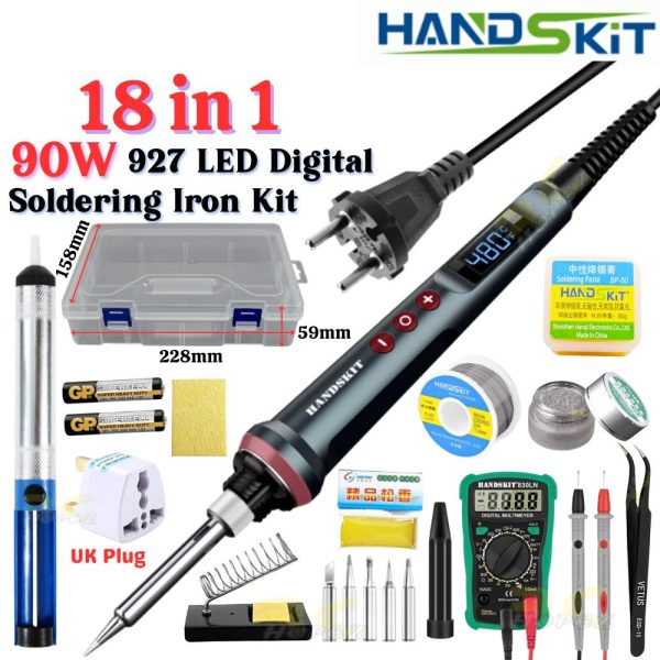 Handskit Solder 90W 927 LED Digital Soldering Iron Adjustable Temp.. Digital Display Soldering Kit 18PCS 18 in 1 BG-927
