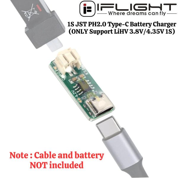 iFlight 1S LIHV Lipo Battery Charger JST PH2.0 Type-C (ONLY Support LiHV 3.8V/4.35V 1S) MX8923