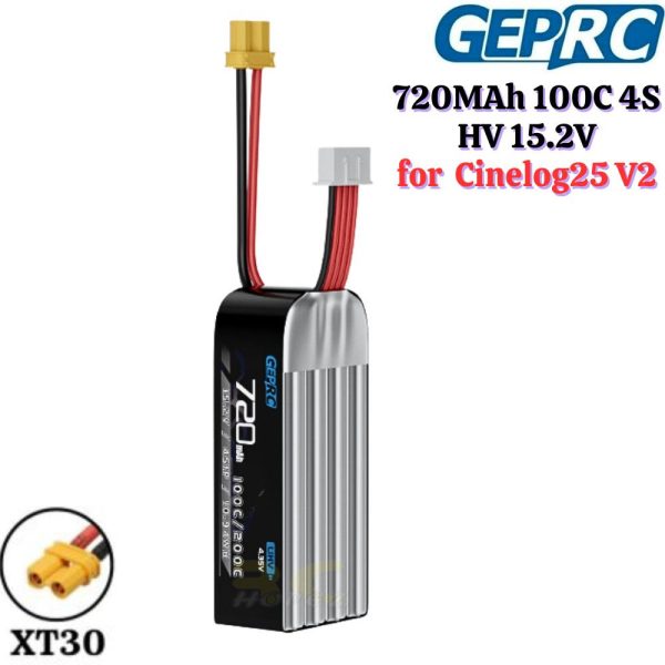 GEPRC 4S 720mAh 100C 15.2V LiHV Battery With XT30 Plug for Cinelog25 V2 GEP720/100-4S