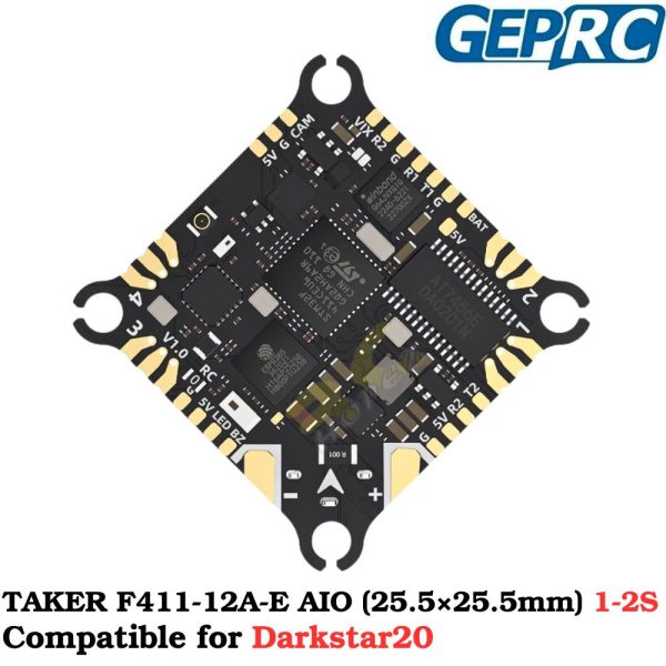 GEPRC TAKER F411-12A-E AIO 1-2S F411 FC 12A 4in1 ESC  (25.5×25.5mm) for Darkstar20 FPV Racing Drone GEP-F411-12E