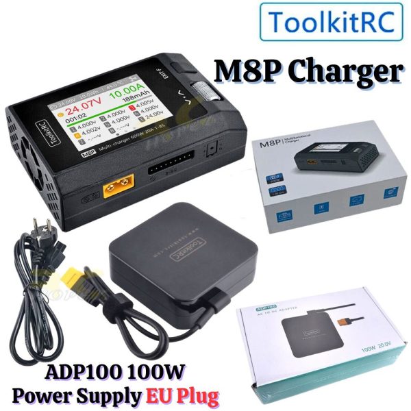 ToolkitRC M8P 600W 20A 2.4” IPS LCD 1-8S DC Smart Balance Charger Discharger+ADP100 for Lipo LiHV LiFe Lion NiMh TK-M8P