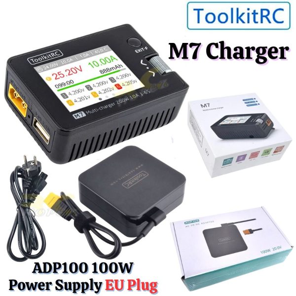 ToolkitRC M7 200W 10A 2'' IPS LCD 2-6S DC Smart Balance Charger Discharger + ADP100 for Lipo LiHV LiFe Lion NiMh TK-M7N