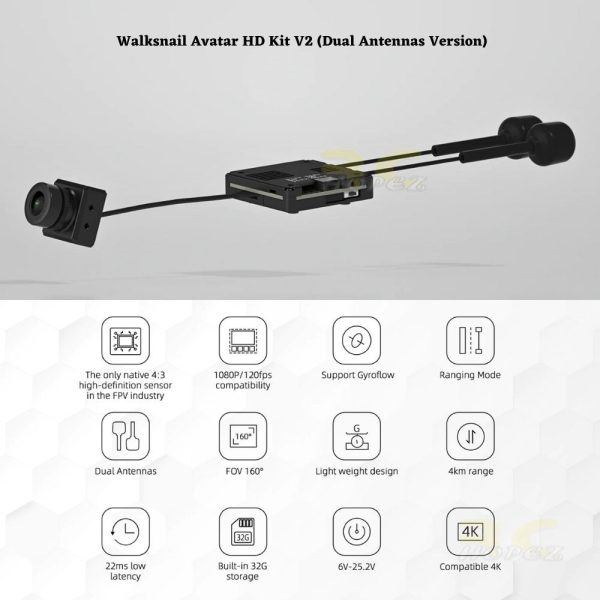 Caddx Walksnail Avatar HD V2 Camera / VTX V2 (Dual Antennas Version) Kit 32G WN-Avatar V2-DUAL