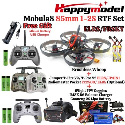 Happymodel Mobula8 85mm 1-2S X12 V2.0 5-IN-1 AIO Whoop +RadioMaster Pocket/Jumper T Lite V2/T-Pro V2 BNF ELRS/Frsky/TBS
