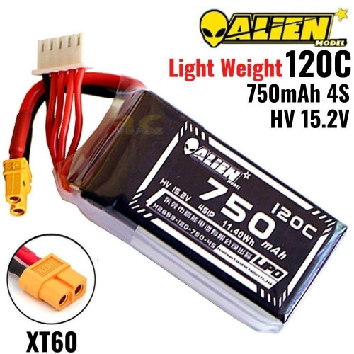 Alienmodel 4S HV 15.2V 750mAh 120C Lipo Battery with XT60 Plug AL750/120-4S6