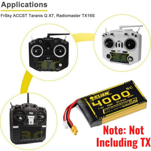 73ab88dc531a74c1c49fa426fbc5d7e5.jpeg Alienmodel 2S 7.4V 4000mAh 5C Lipo Battery with XT30 Plug Compatible For FrSky QX7 / Radiomaster TX16S AL4000/5-2S