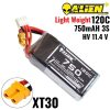 76ea99704aaba7f940329d684686cebd.jpeg Alienmodel 3S HV 11.4V 750mAh 120C Lipo Battery with XT30 Plug AL750/120-3SL