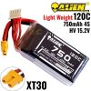 b345235fbd3f00c5c2dee54dd407a21e.jpeg Alienmodel 4S HV 15.2V 750mAh 120C Lipo Battery with XT30 Plug AL750/120-4S