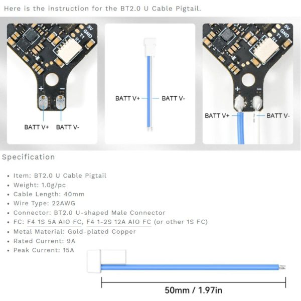 16e3175c3bd1e375b7c6ecb1a1d8dbbc-1.jpeg 1Pc BETAFPV 1S Whoop Male U-Cable Pigtail (BT2.0) BT-2.0 U-Cable