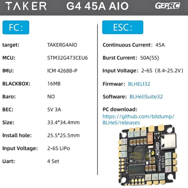 710064f23f7b39811e2e5548d0c9bba7.jpeg GEPRC TAKER G4 45A AIO 2-6S G4 FC 45A 4in1 ESC 25.5x25.5mm for Cinebot25 and Tern-LR40 FPV Racing Drone GEP-G4-45